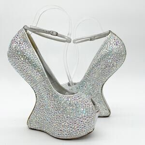 Giuseppe Zanotti Adele Silver Crystal Sculptural Wedge Heels Lady Gaga IT 38.5
